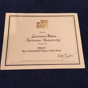 LAWRENCE MOTEN BIG EAST CONFERENCE PLAYER OF WEEK AWARD SYRACUSE BASKETBALL