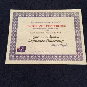 LAWRENCE MOTEN BIG EAST CONFERENCE PLAYER OF WEEK AWARD SYRACUSE BASKETBALL