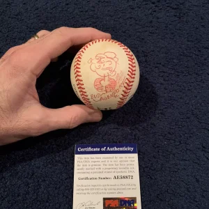 SUPER RARE BUD SAGENDORF POPEYE ORIGINAL ART ON OFFICIAL BASEBALL PSA WOW!