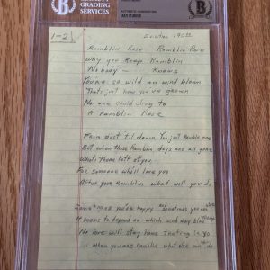 Fantastic + Rare Chuck Berry Handwritten Lyrics To Ramblin Rose Beckett Slabbed