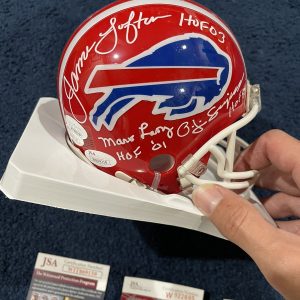 SIGNED BILLS MINI HELMET By 7, OJ Thurman Reed Marv Lofton Shaw Kelly JSA