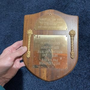 PERSONALLY OWNED Sam Huff 1961 Best Lineman Award Giants