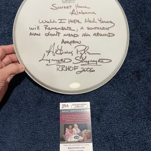Artimus Pyle Lynyrd Skynyrd SIGNED Drum Head W/ Sweet Home Alabma Lyrics JSA
