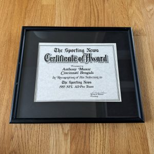 PERSONALLY OWNED Anthony Munoz 1985 Sporting News NFL All Pro Award Bengals