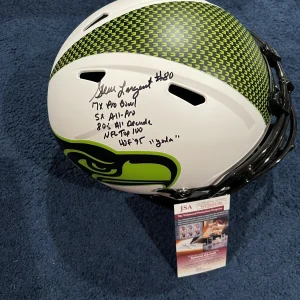 Steve Largent SIGNED Seahawks Lunar Eclipse STAT HELMET JSA 6 INSC. Exact Proof