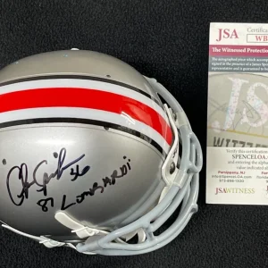 Chris Spielman Signed & Inscribed 1987 Lombardi Ohio State Mini Helmet JSA COA