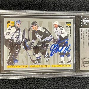 1996-97 Collectors Choice 3 Star Slection Lightning Card 331 Signed By 3 Beckett