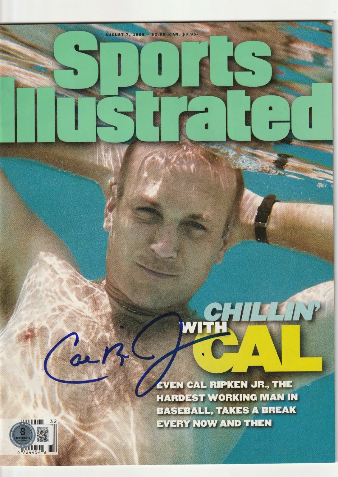 CAL RIPKEN, JR Signed 8/7/95 SPORTS ILLUSTRATED Beckett Auth (BAS) NO ...