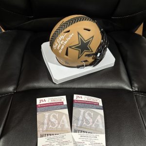 Bob Lilly Drew Pearson Signed STS Mini Stat Helmet JSA Cowboys Honor the Fallen
