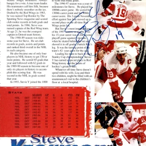 Steve Yzerman Signed Vintage Detroit Red Wings Magazine Program Page JSA COA