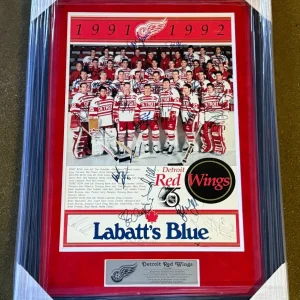 1991/92 Detroit Red Wings & Chicago Blackhawks Team Signed Framed Poster JSA COA