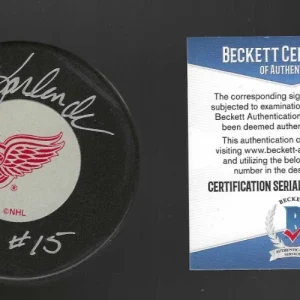 Al Karlander Signed Detroit Red Wings Puck Beckett COA