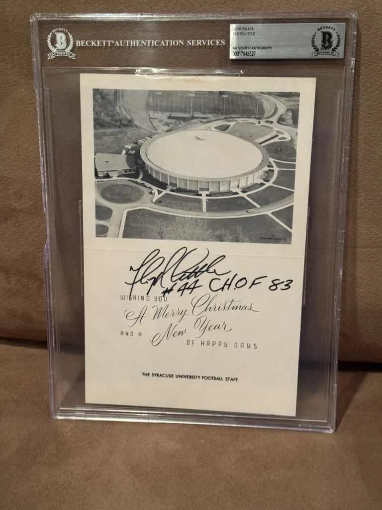 SYRACUSE 1965 FOOTBALL HOLIDAY CARD SIGNED BY FLOYD LITTLE PSA Beckett