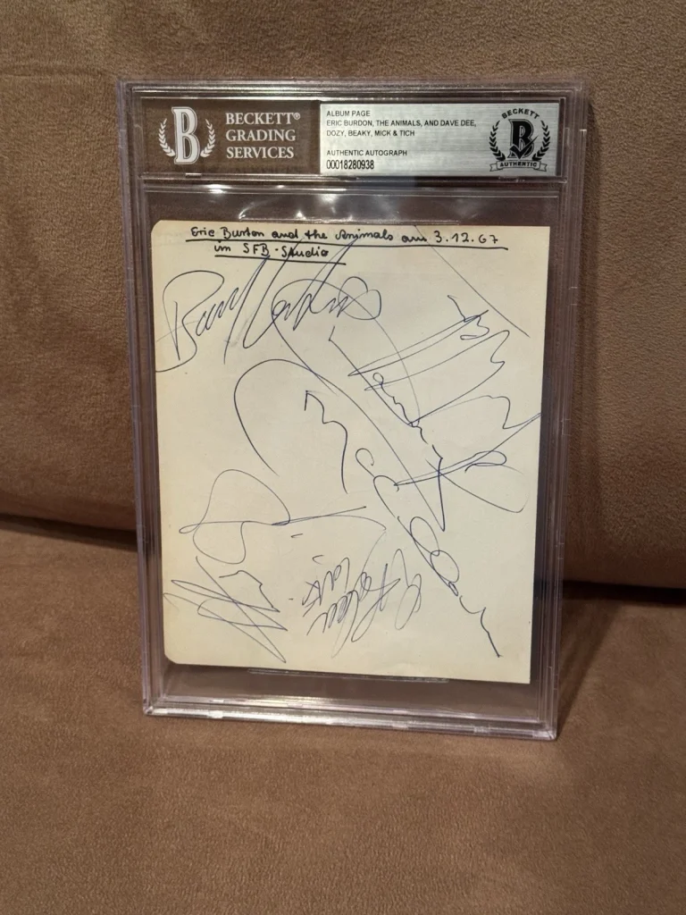 Eric Burdon + The Animals Signed Album Page 3/12/67 Beckett Slabbed