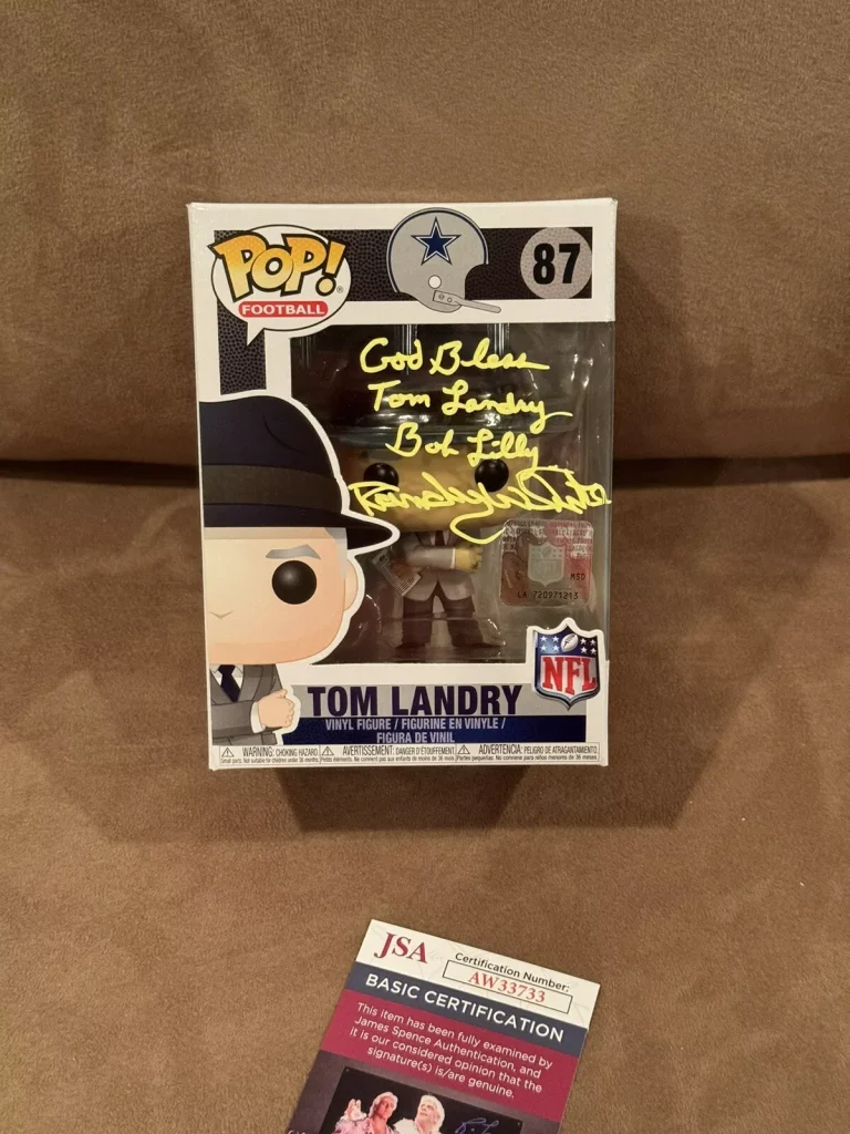 Bob Lilly Randy White Signed Tom Landry Funko Pop COWBOYS JSA God Bless Tom