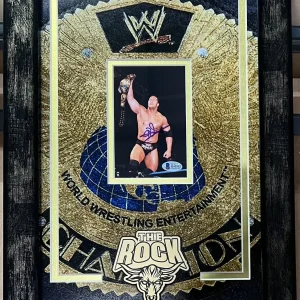The Rock Signed Framed Matted WWF Champion 4x6 Photo WWE Dwayne Johnson BAS COA