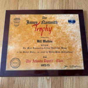 Rare Bill Walton James Naismith Player of Year Award UCLA Blazers From Estate