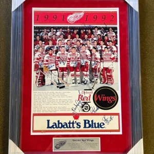 1991/92 Detroit Red Wings Team Signed Framed Poster JSA COA