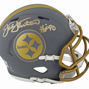 Steelers Jack Lambert "HOF 90" Signed Slate Speed Mini Helmet BAS Witnessed