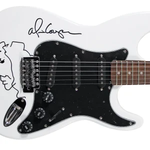 Alice Cooper Signed White Electric Guitar w/ Self Portrait Sketch BAS Witnessed