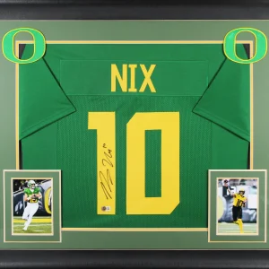 Oregon Bo Nix Authentic Signed Green Pro Style Framed Jersey BAS Witnessed