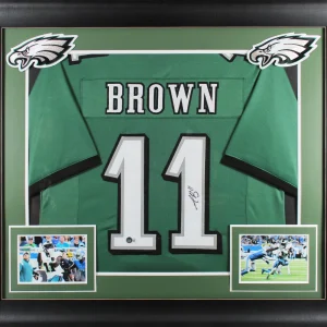 A.J. Brown Authentic Signed Green Pro Style Framed Jersey Autographed BAS Wit