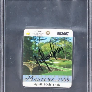 Trevor Immelman Signed 2008 Masters Augusta National Badge Ticket BAS Slabbed