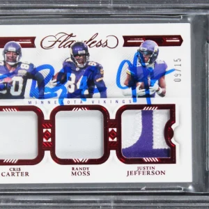 Moss, Carter & Jefferson Signed 2022 Panini Flawless #6 Card Auto 10 BAS Slabbed