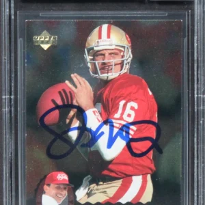 49ers Joe Montana Signed 1995 Upper Deck Trilogy #MT16 Card Auto 10! BAS Slab 1