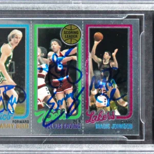 Bird, Erving & Magic Signed 1996 Topps Finest Reprints #22 Card Auto 10 BAS Slab