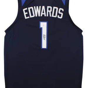 Anthony Edwards Authentic Signed Navy Blue Pro Style Jersey Autographed JSA