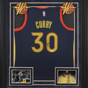 Warriors Stephen Curry Authentic Signed Navy Nike Swingman Framed Jersey JSA