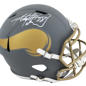 Vikings Adrian Peterson Signed Slate Full Size Speed Rep Helmet BAS Witnessed