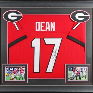 Georgia Nakobe Dean Authentic Signed Red Pro Style Framed Jersey PSA/DNA Itp
