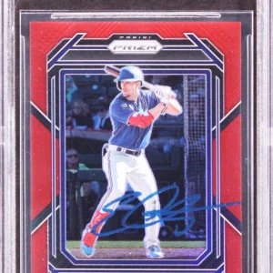 Rangers Evan Carter Signed 2023 Panini Prizm Prizms Red #11 Rookie Card BAS Slab