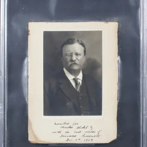 Theodore Roosevelt "best wishes" Signed Mounted 6x8 Cabinet Photo BAS Slabbed
