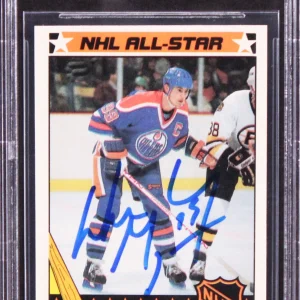 Oilers Wayne Gretzky Signed 1986 Topps Sticker Inserts #5 Card BAS Slabbed