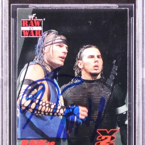 Jeff Hardy & Matt Hardy Signed 2001 Fleer WWF Raw is War #RJ12 Card BAS Slabbed