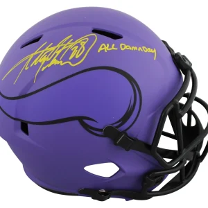Vikings Adrian Peterson "All Damn Day" Signed Rave F/S Speed Rep Helmet BAS Wit