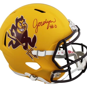 ASU Jordyn Tyson Signed Sparky Full Size Speed Rep Helmet w/ Maroon Sig BAS Wit