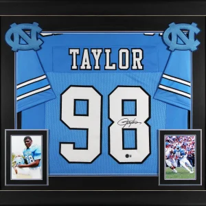 UNC Lawrence Taylor Authentic Signed Light Blue Pro Style Framed Jersey BAS Wit