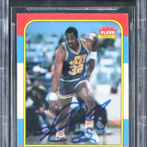 Jazz Karl Malone Signed 1986 Fleer #68 Rookie Card Auto 10! BAS Slabbed