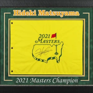 Hideki Matsuyama Authentic Signed & Framed 2021 Masters Pin Flag BAS #AD64159
