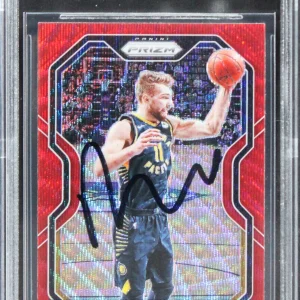Pacers Domantas Sabonis Signed 2020 Panini Prizm Ruby Wave #23 Card BAS Slabbed