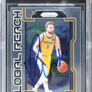 Pacers Domantas Sabonis Signed 2021 Panini Prizm Global Reach #10 Card BAS Slab