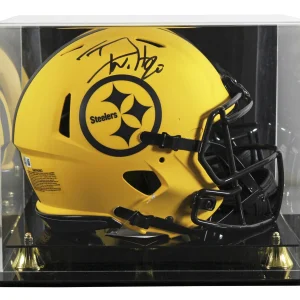 Steelers T.J. Watt Signed Rave Full Size Speed Proline Helmet W/ Case BAS Wit