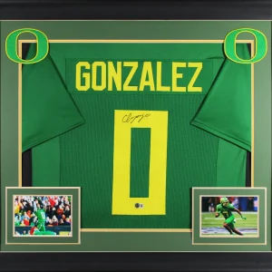 Christian Gonzalez Authentic Signed Green Pro Style Framed Jersey BAS Witnessed