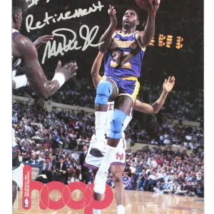 Lakers Magic Johnson "#32 Jersey Retirement" Signed NBA Hoops Magazine BAS Wit