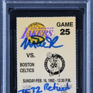 Lakers Magic Johnson "#32 Retired" Signed 2/16/1992 Ticket Stub Auto 10 PSA Slab