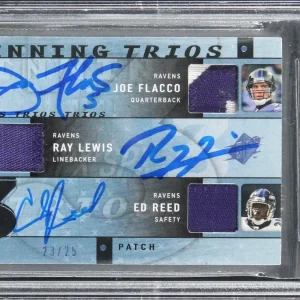 (3) Flacco, Lewis & Reed Signed 2009 SPX Trios #BAL #23/25 Card Auto 10 BAS Slab